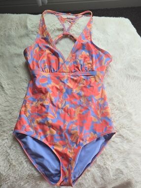 Prana Floral One-Piece Swimsuit in Coral, Lavender & Peach